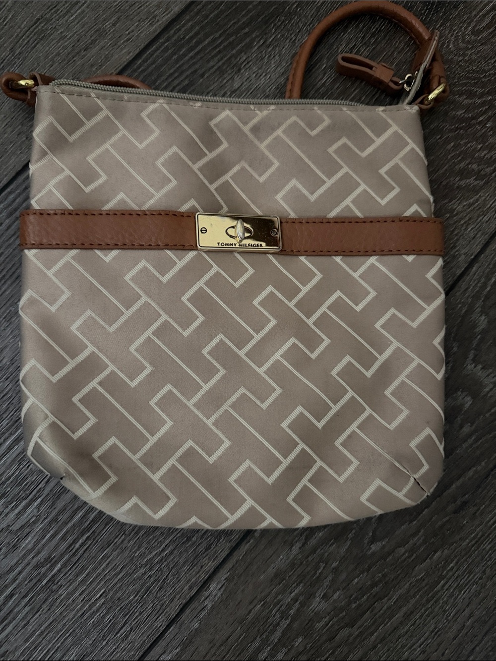 Tommy Hilfiger Taupe and Brown Crossbody Bag